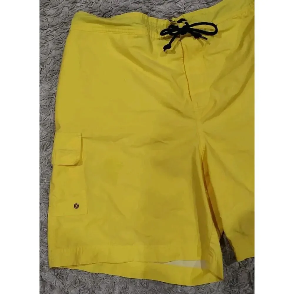 VTG Polo Sport Mens Yellow Spell Out Board Shorts Swim Trunks Coastal Casual- XL